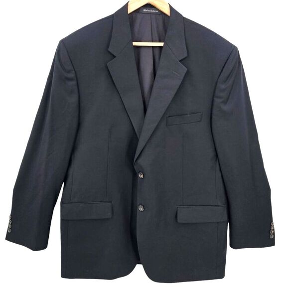 Lauren Ralph Lauren Mens 44L Black Wool 2 Button Blazer Jacket - Picture 1 of 11
